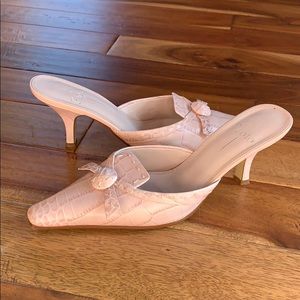 Pink leather mules